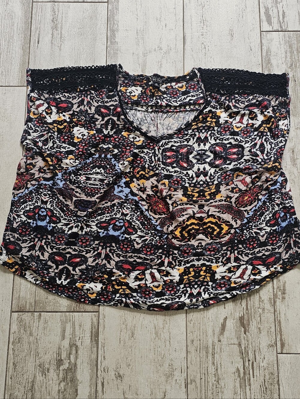 Lucky Brand Boho Lace-Yoke Floral Print Women's Top in Multi 3X